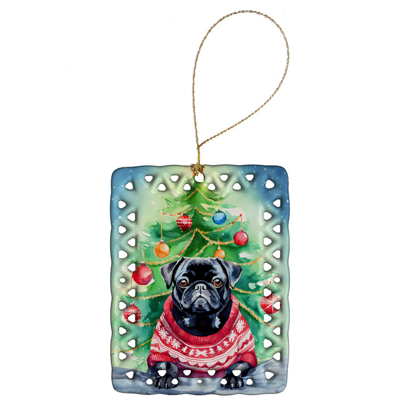 Ornement en porcelaine de Noël carlin, Pug 3590