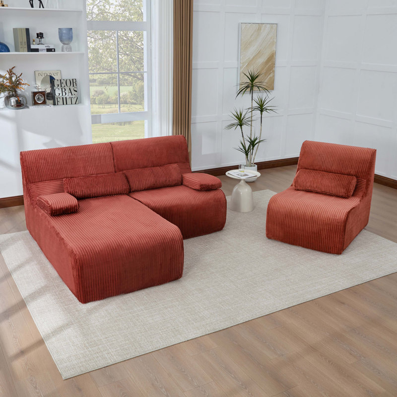 Canapé modulaire moderne de 98 po sans canapé en forme de L Canapé, Velours côtelé rouge, Rouge