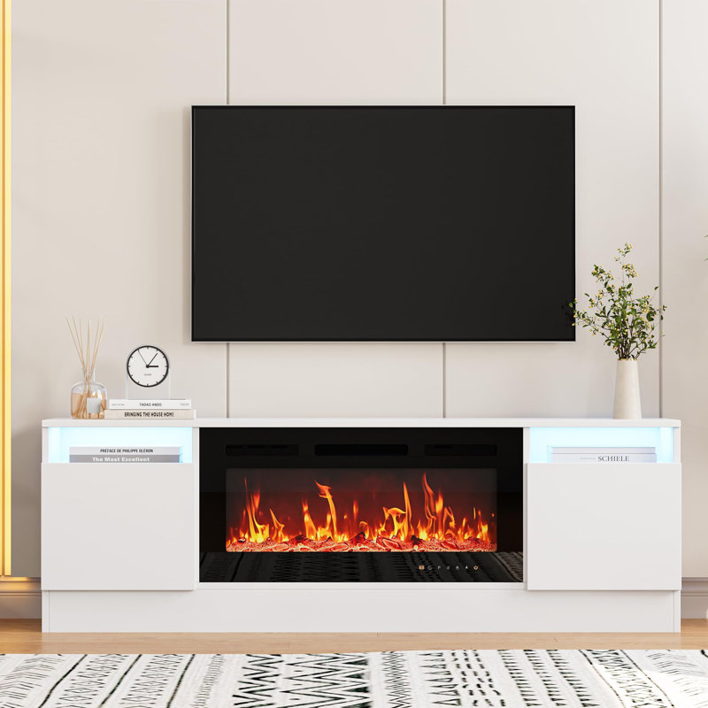 Modern TV Stand With Storage Place For Living Room, Entertainment Center With Storage Cabinet, White