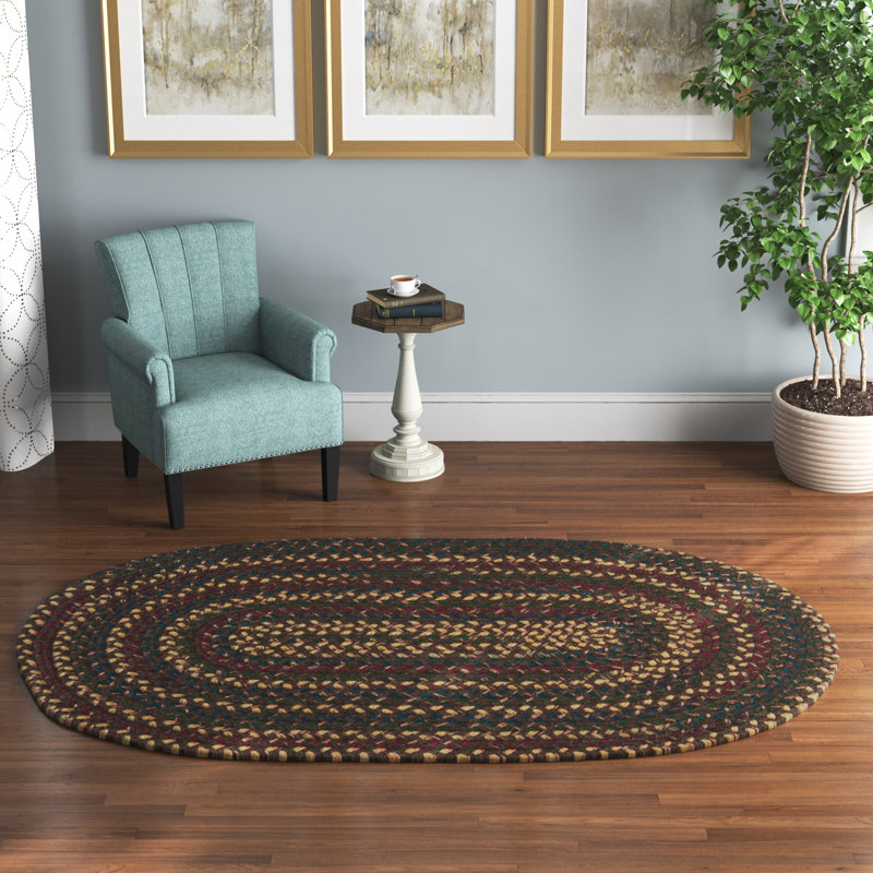 Tapis réversible en mélange de laine Aleaya - bourgogne / vert / bleu, Ovale 12 pi x 15 pi