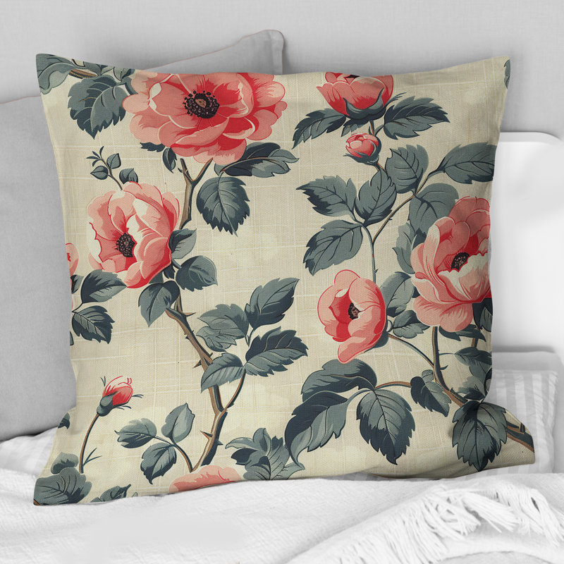 Coussin décoratif rose et vert Garden Dreams V - Modern, H 18 po x l 18 po