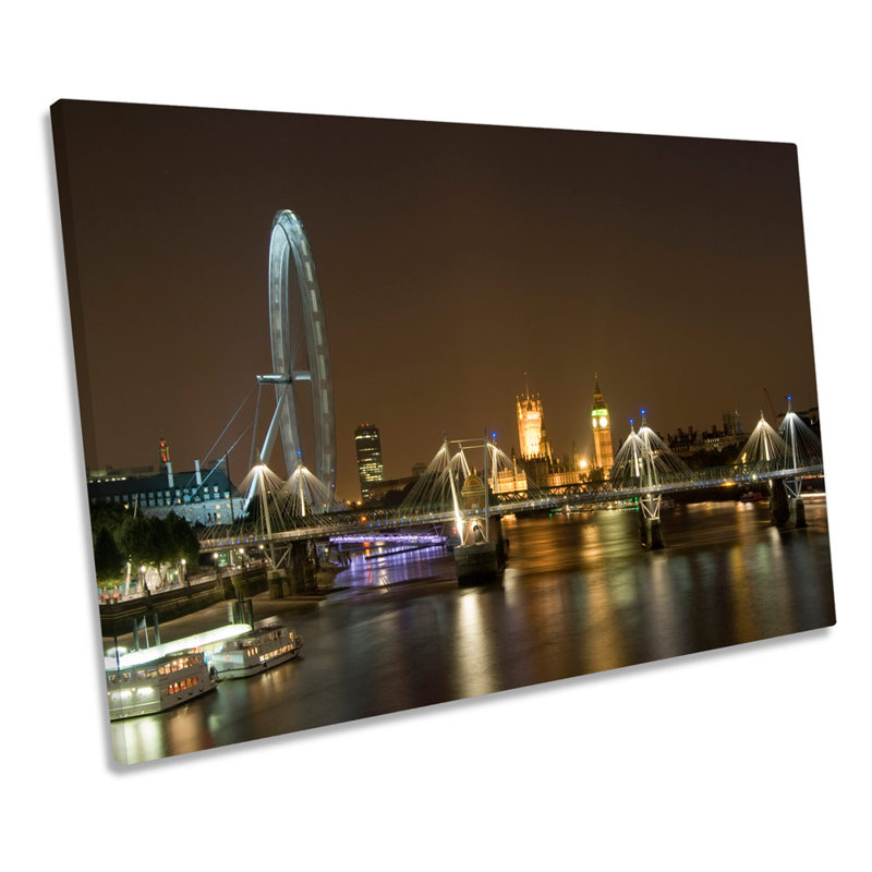 X1354 London Eye Brown Skyline City - Wrapped Canvas Print, 30.5cm H x 45.7cm W x 2cm D