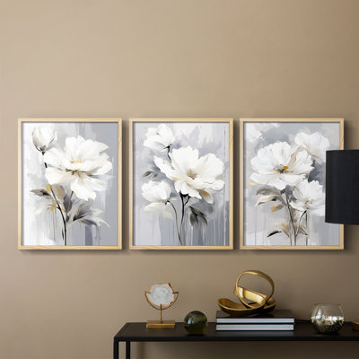 Étude florale série CXLV III -Set de 3 estampes giclées encadrées -Prêt à