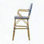 Tabourets de bar style français en osier avec structure en aluminium - ensemble de 2, imprimé bambou bleu marine