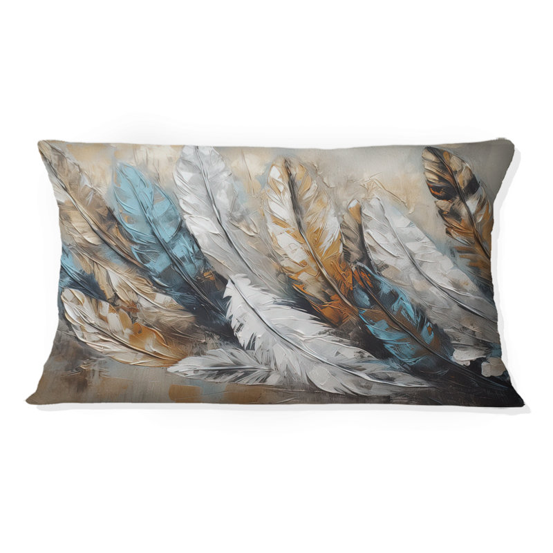 Coussin décoratif imprimé plumes dorées II - Glam Feather