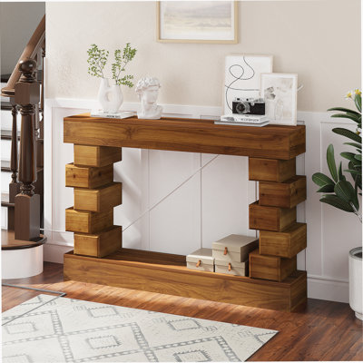 Wood Console Table With Bottom Open Shelf