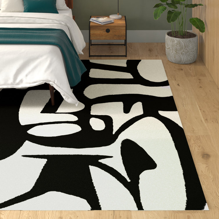 Abstract Lines Vinyl Rugs Tempaper Black/White Rectangle 1'8 x 2'6