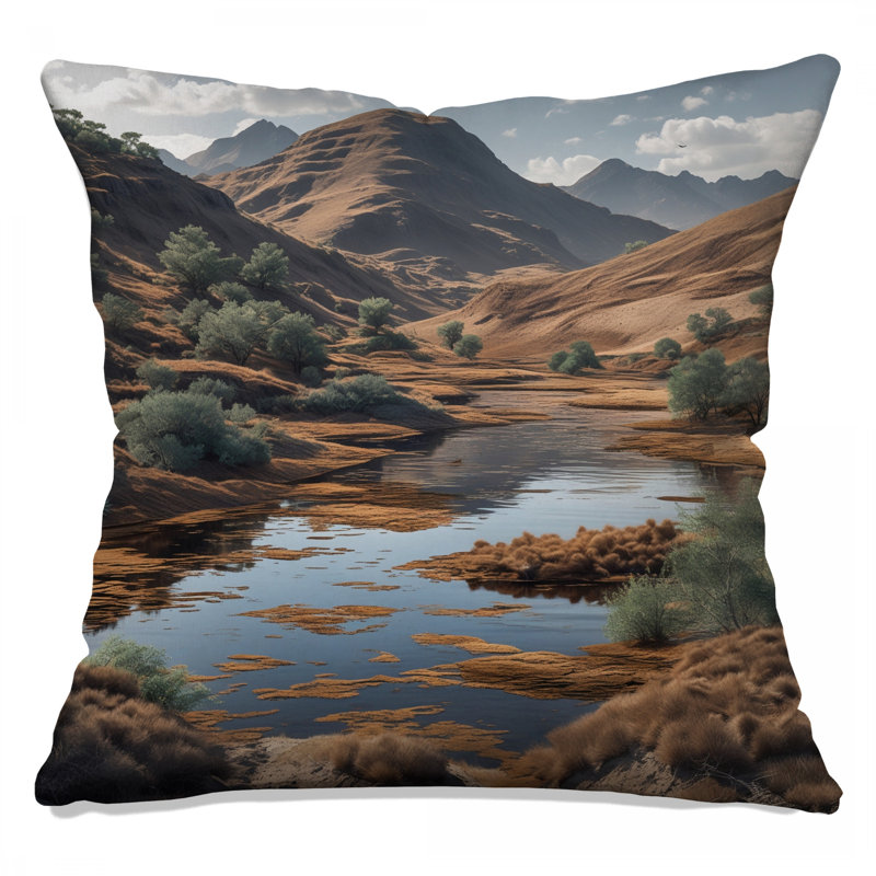 Mountain River Landscape Double Sided Throw Pillows, 16 x 16 inches