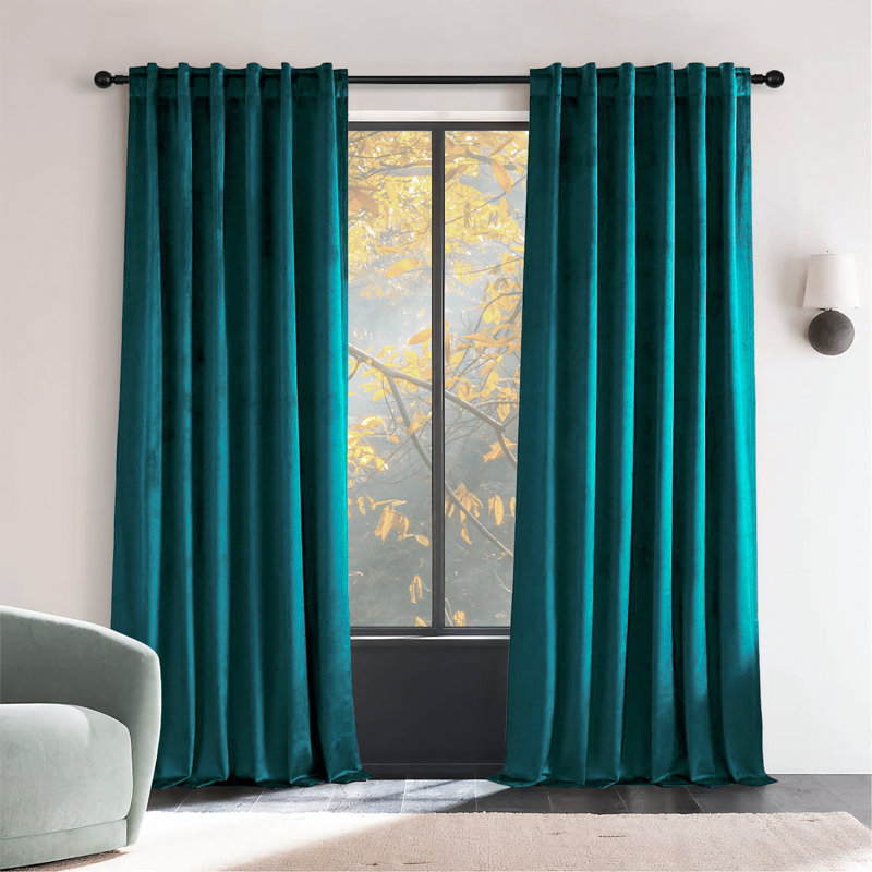 Paire de rideaux occultant avec passe-tringle Ike, L 52 po x L 90 po, Bleu sarcelle / vert