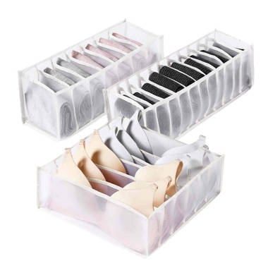 GN109 Underwear Storage Organizers, 3 Set Storage And Drawers For Bra,Socks  And Underwear, 6+7+11 Grid Bathroom Storage Containers, Gray-4.72 H x  12.6 W x 12.6 D