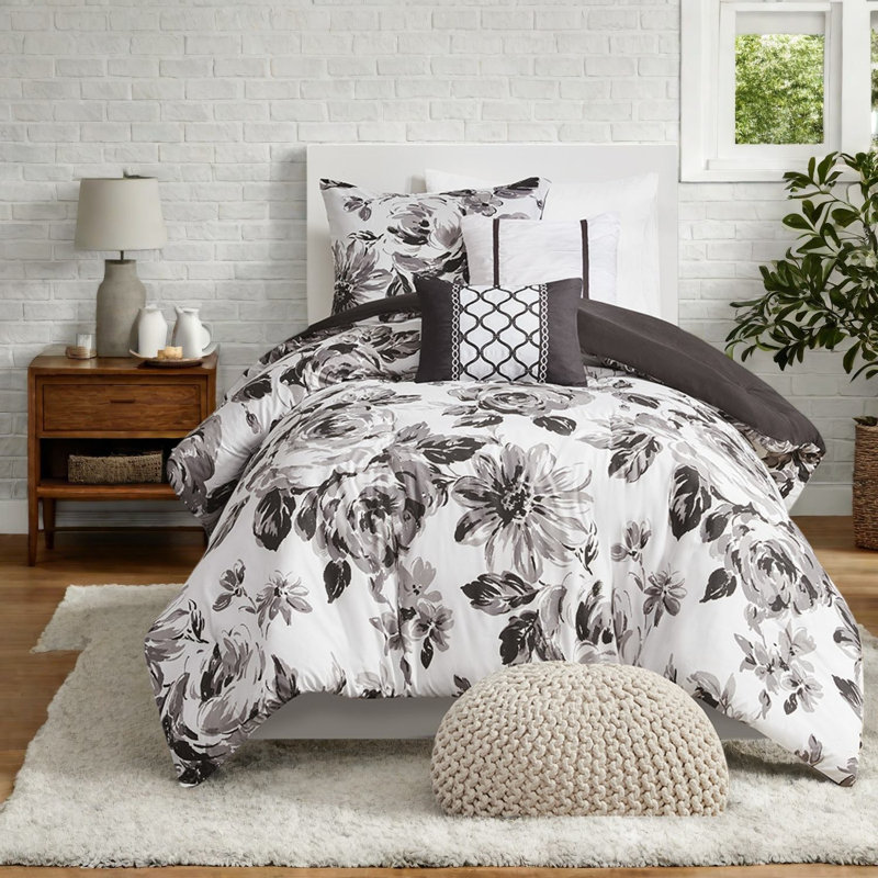 Luxury Floral Bedding Sets, Ultra-soft Polyester Comforter, Elegant Black & White Design For Twin Xl Beds