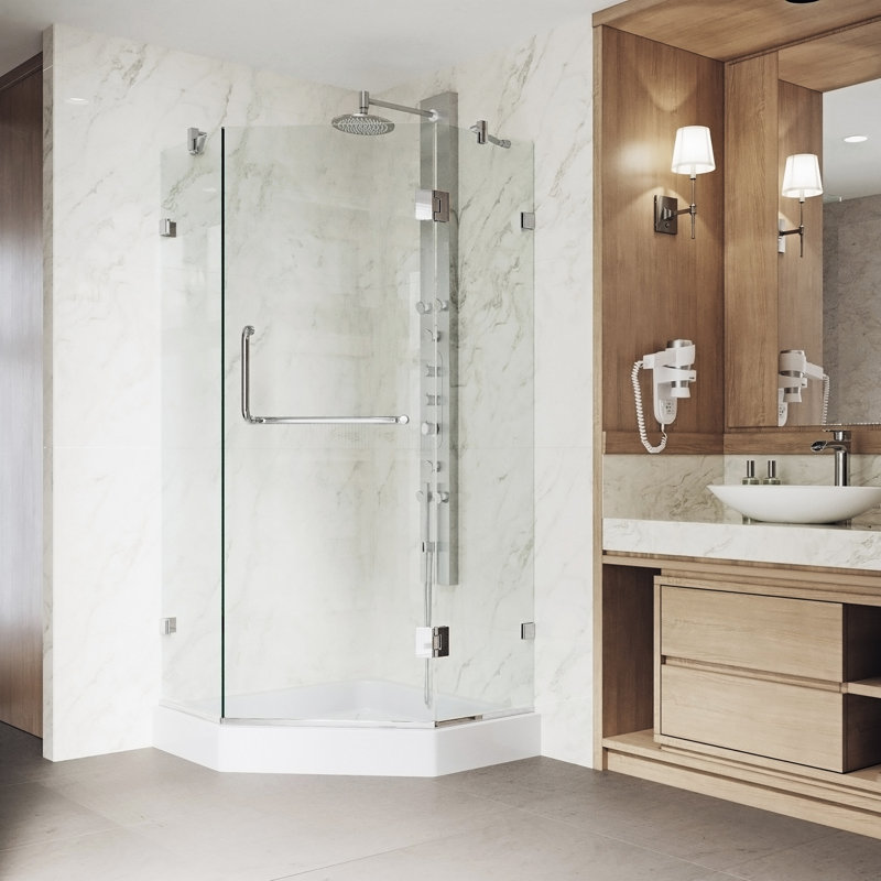 Piedmont 38" W x 38" D x 79" H Hinged Frameless Shower Enclosure with 3/8  Clear Glass&Base, Chrome