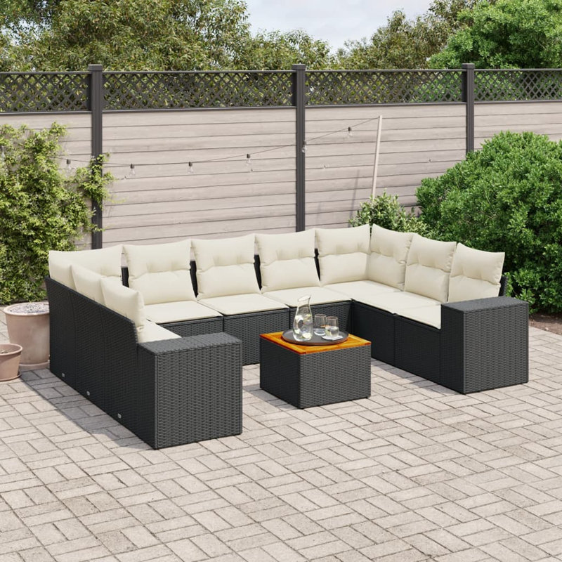 Ensemble de canapé de jardin Vidaxl noir, blanc crème