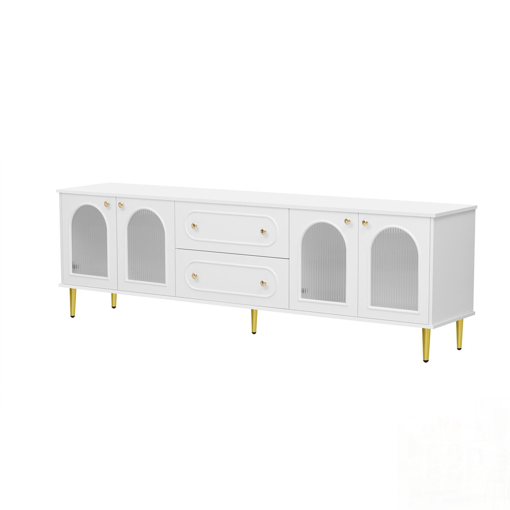 Ebern Designs Modern TV Stand with Metal Legs, Handles, 2 Drawers, and ...