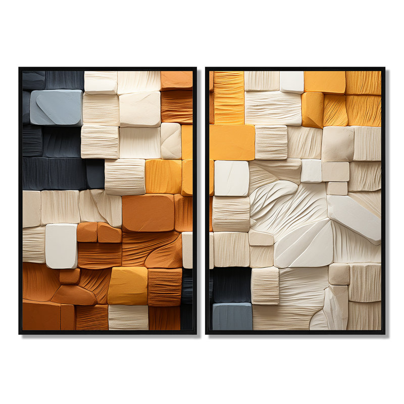 Coenraad - Art mural moderne 2 pièces, Black, 36" H x 48" W, Impression encadrée flottante