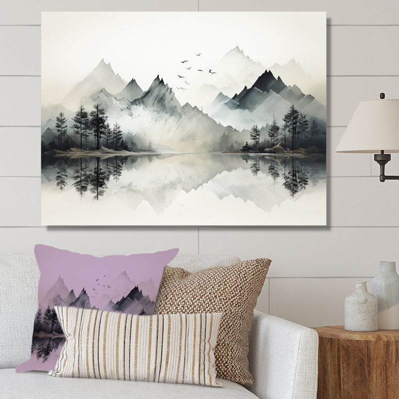 Aquarelle, rêve de lac et de forêt I, H 34 po x l 44 po x P 1,5 po, Toile tendue