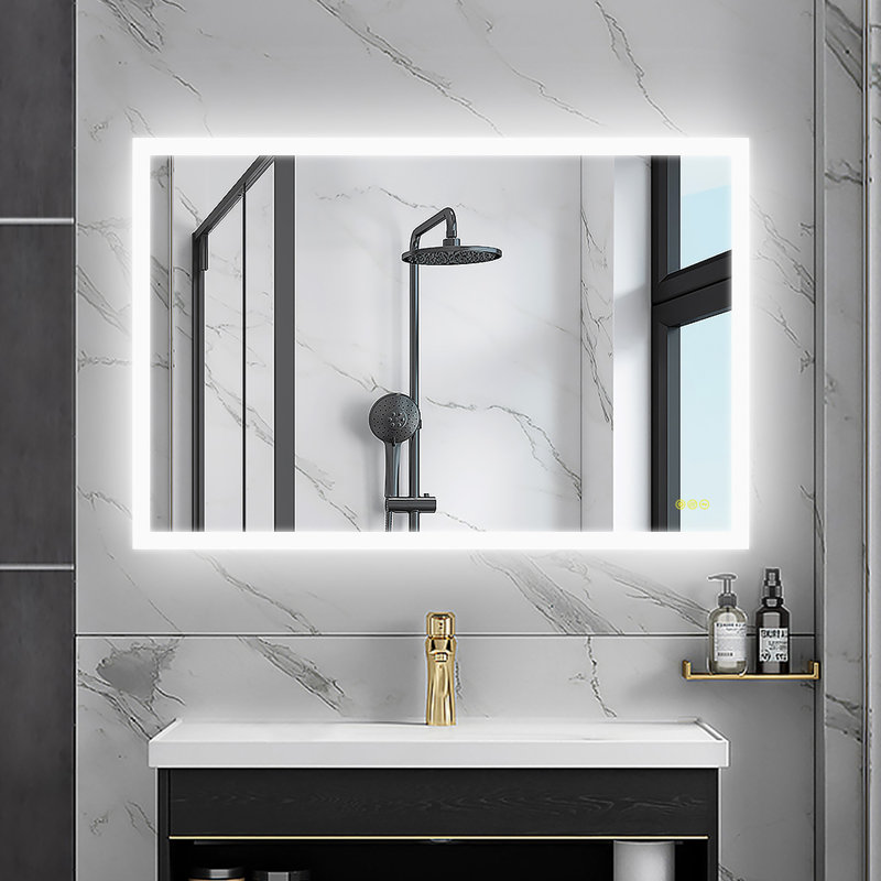 Miroir de salle de bain à DEL Amirie: montage horizontal / vertical polyvalent, fonction antibuée, éclairage réglable, idéal pour votre meuble-lavabo