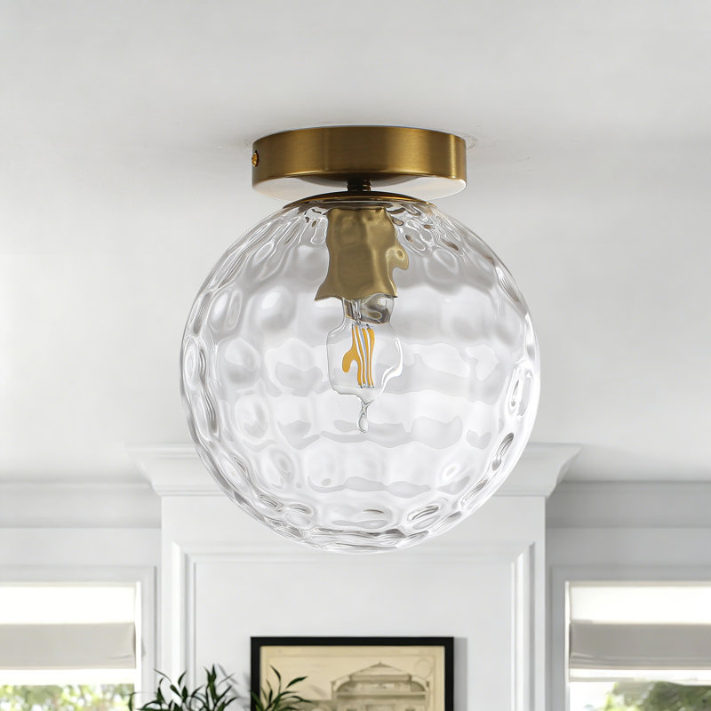 Plafonnier encastré à globe en verre martelé à 1 lumière, Or brossé