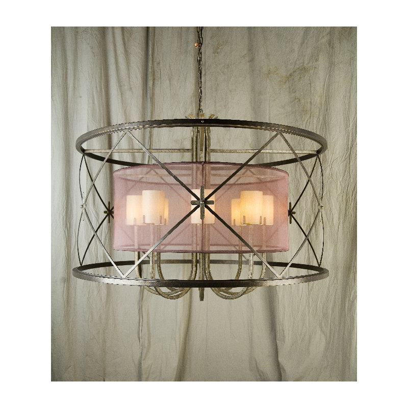 Luminaire suspendu 8 lumières Penelope, Tabac doré, Trompette crème