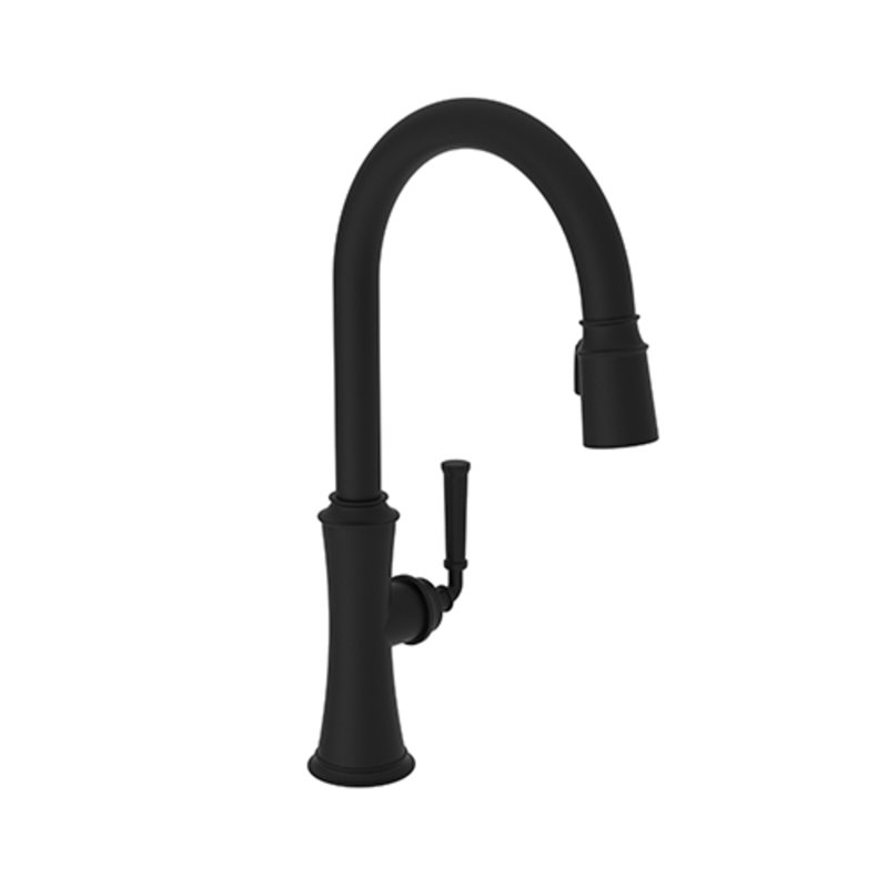 Stripling Single Handle Pull Down Kitchen Faucet, Flat Black