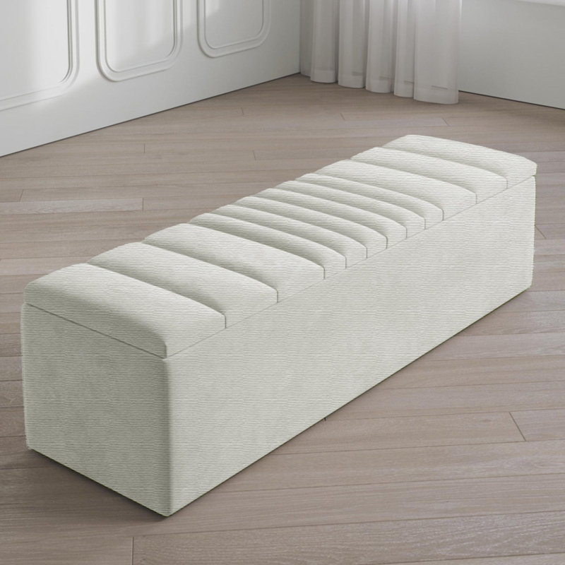 Large Striped Wide Rectangle Solid Color Standard Ottoman Storage Box, Naples Upholstered Deep Storage End of Bed Bench