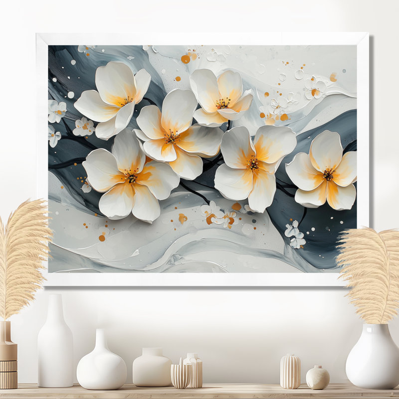 Velours fleur de cerisier noir II - fleur de cerisier, art mural, H 24 po x l 32 po, Cadre simple, Blanc