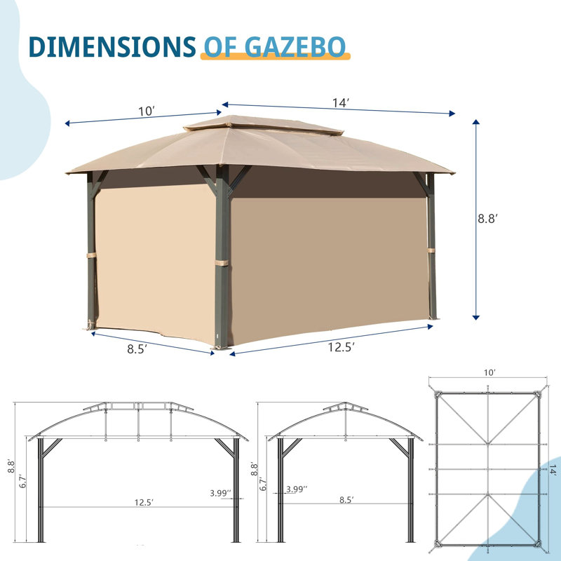 Gazebo 10X14ft, Outdoor Gazebo With Double Roofs, Privacy Curtains, Mosquito Nettings, Heavy Duty Metal Frame Party Tent Canopy For Patio, Backyard, Deck, Lawn