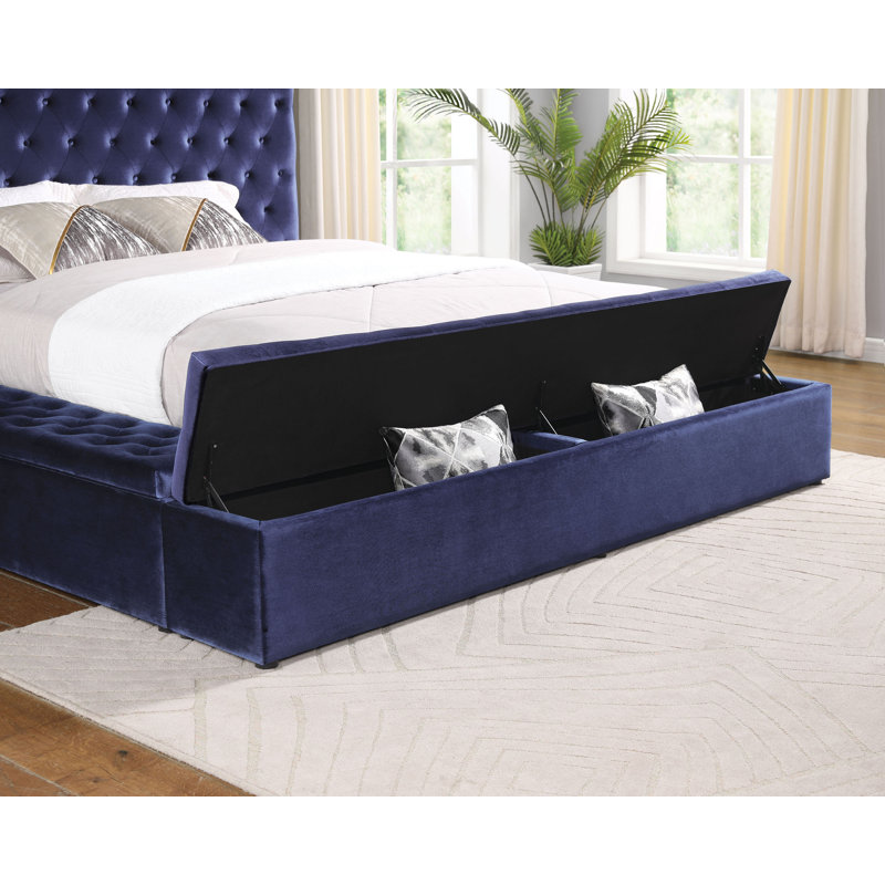 Lit plateforme tapissier avec rangement Estefany, California King, Blue