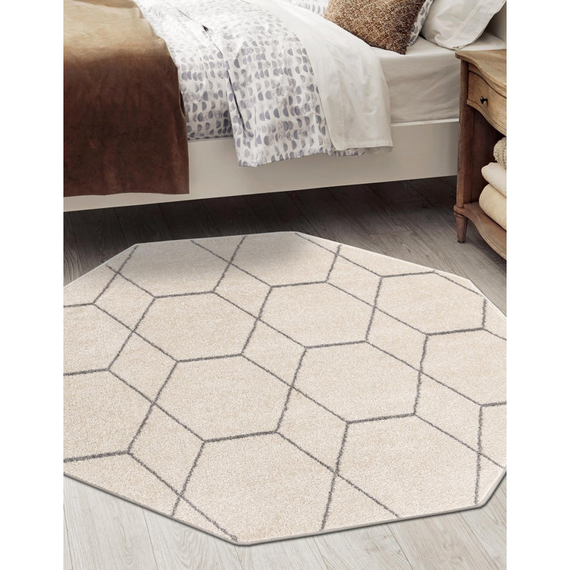 Tapis géométrique Debrodie, Octogone 5 pi 3 po x 5 pi 3 po, Ivoire ivoire