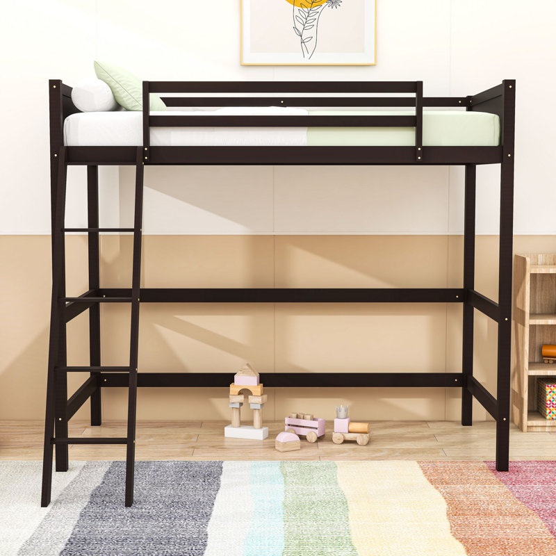 Twin Wooden Loft Bed with Sturdy Ladder