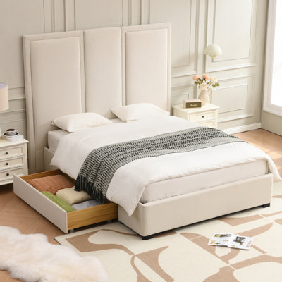 Morghen Upholstered Platform Bed With Extra High Headboard And 2 Extra Large Capacity Drawers