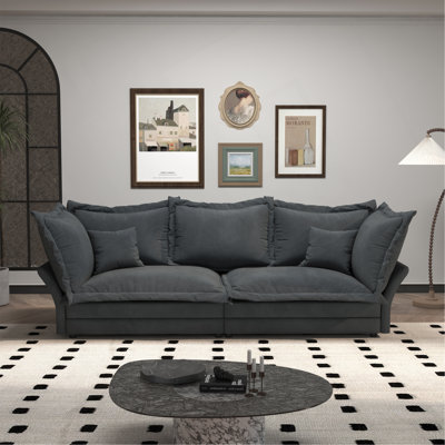 90.55" Modern Comfy Upholstered Sofa Cloud Couch, Deep Seat Couches With Multiple Large Soft Pillows,Convertible Deep Seat Chaise Longue For Living Room Bedroom,Apartment,Office,Grey