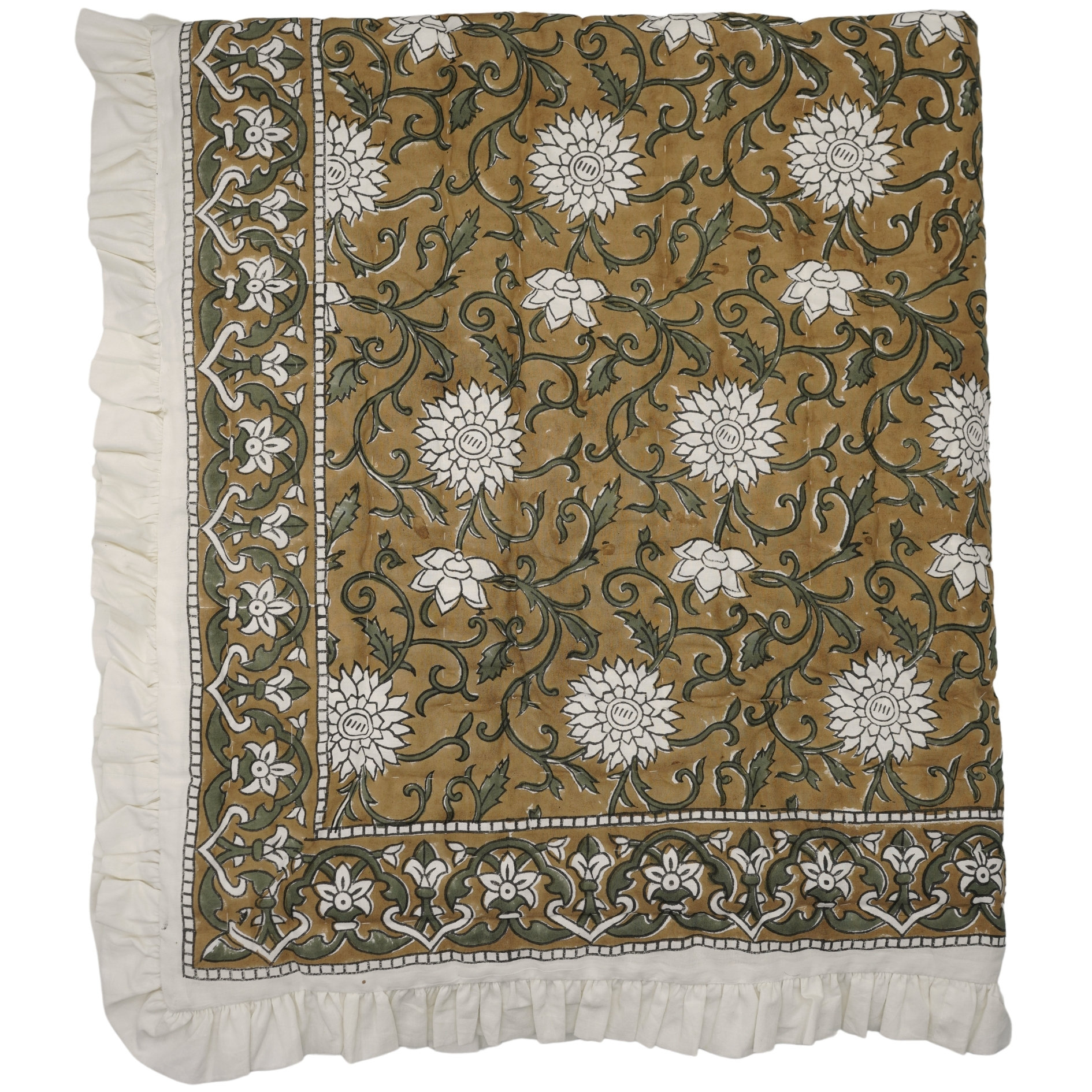 Fabdivine Luxury Block Print Cotton Quilt Floral Boho Bedding for Bedroom & Sofa | Birch Lane