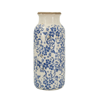 15" Blue and White Cylinder Porcelain Vase
