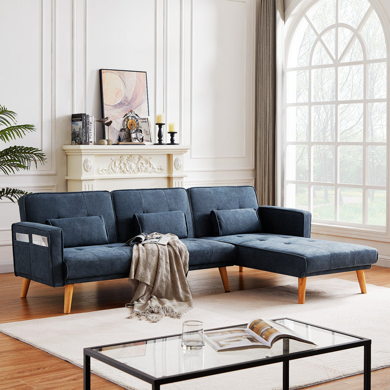 Canapé modulaire 2 pièces Jenal, Tissu bleu gris