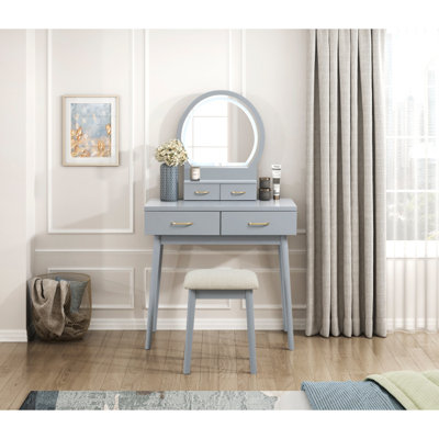 Makeup Vanity With Mirror And Stool