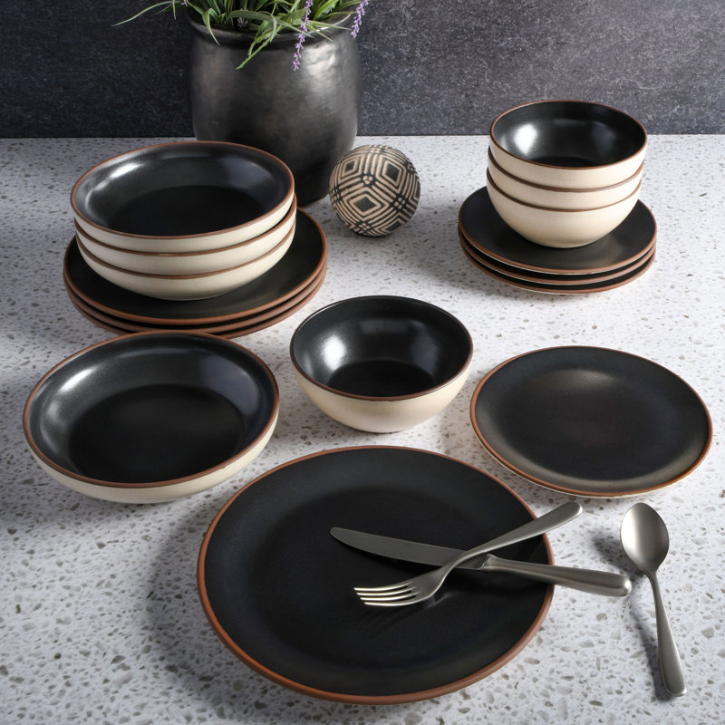 Gibson Elite Contempo 16 Piece Dinnerware Set, Service for 4, Black