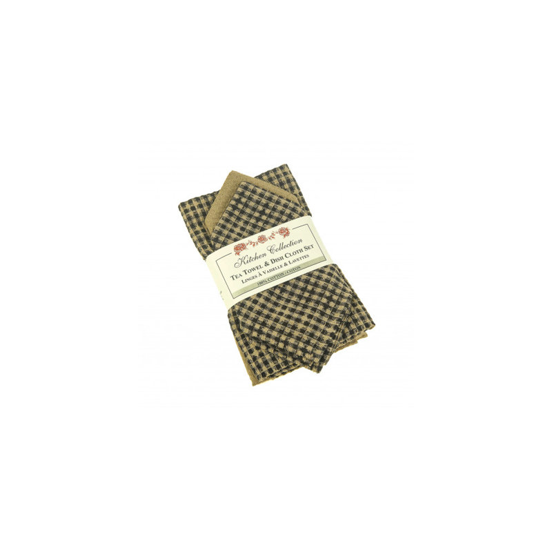 Kathyrne Cotton Waffle Kitchen Towel Linen Set, Black