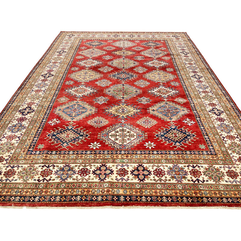 Tribal One-of-a-Kind 9' x 12' New Age Rectangle Wool Area Rug in Beige and Red