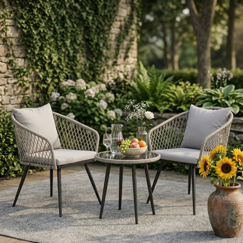 2-Person Outdoor Patio Bistro Set, Gray, Gray