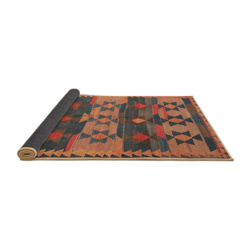 Tapis de zone orange/brun/bleu contemporaine, Rond 4 pi