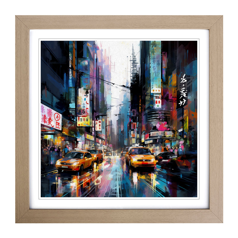City Of Tokyo Abstract Art No.3 - Single Picture Frame Print on Wood, Oak
