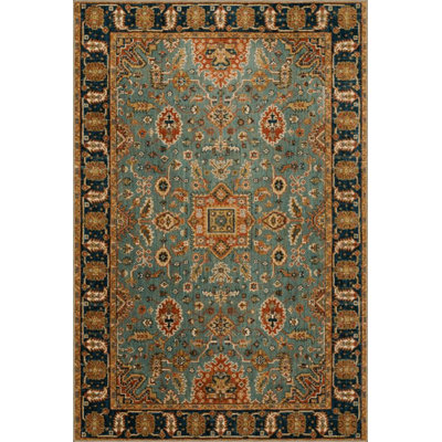 Machine Washable Light Blue Traditional Motif Ethnic Patterned Vintage Decorative Rug