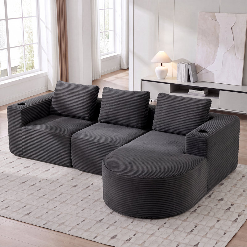 2 Seater Corduroy Sofa, Dark Gray