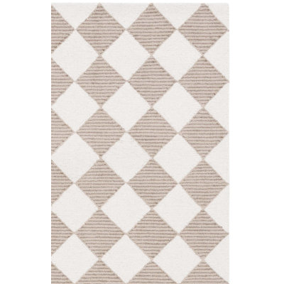 Reauna 300 Hand Tufted Wool/Cotton with Latex Checkered Rug in Beige/Ivory