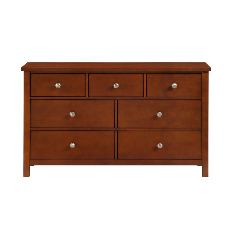 Commode 7 tiroirs au fini cerisier foncé - Bois d'ingénierie avec placage de pin, rangement de chambre à coucher de style traditionnel pour enfants et adolescents