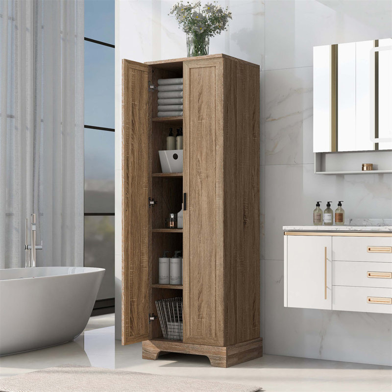 Versatile Storage Cabinet with Two Doors for Bathroom and Office, Adjustable Shelves for Flexible Storage Solutions, Brown