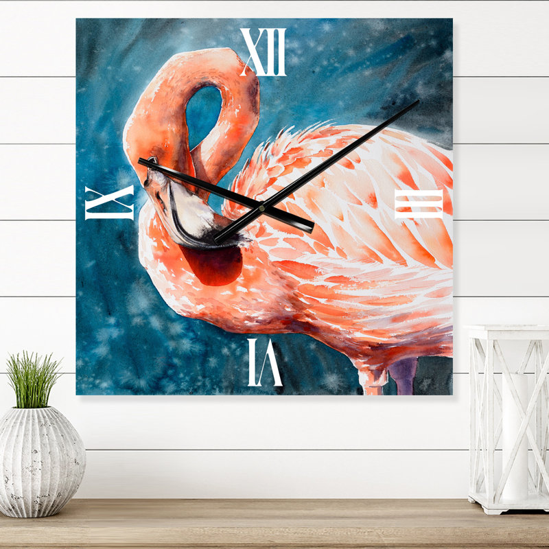 Flamants roses dans l'eau bleue II - Horloge murale de ferme, Grand