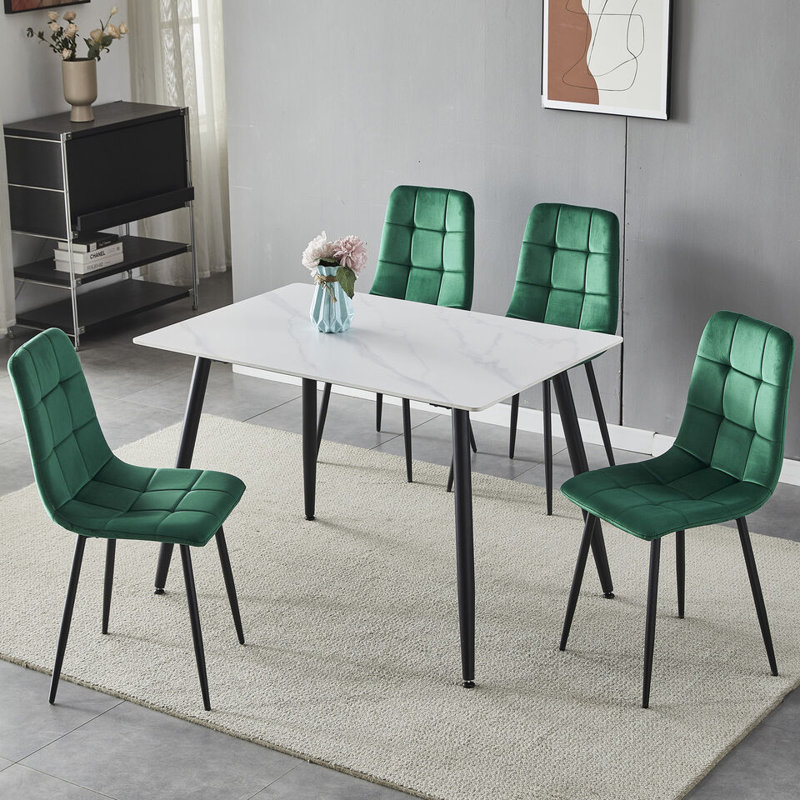 Fulshear 4 - Person Dining Set, 89"H x 128"L x 8"W, White, Green/Black