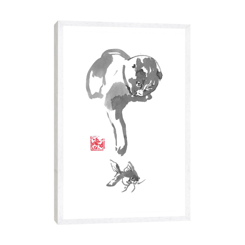 Fishing Cat by Péchane - Print on Canvas, White Framed, 66.04 cm H x 45.72 cm W